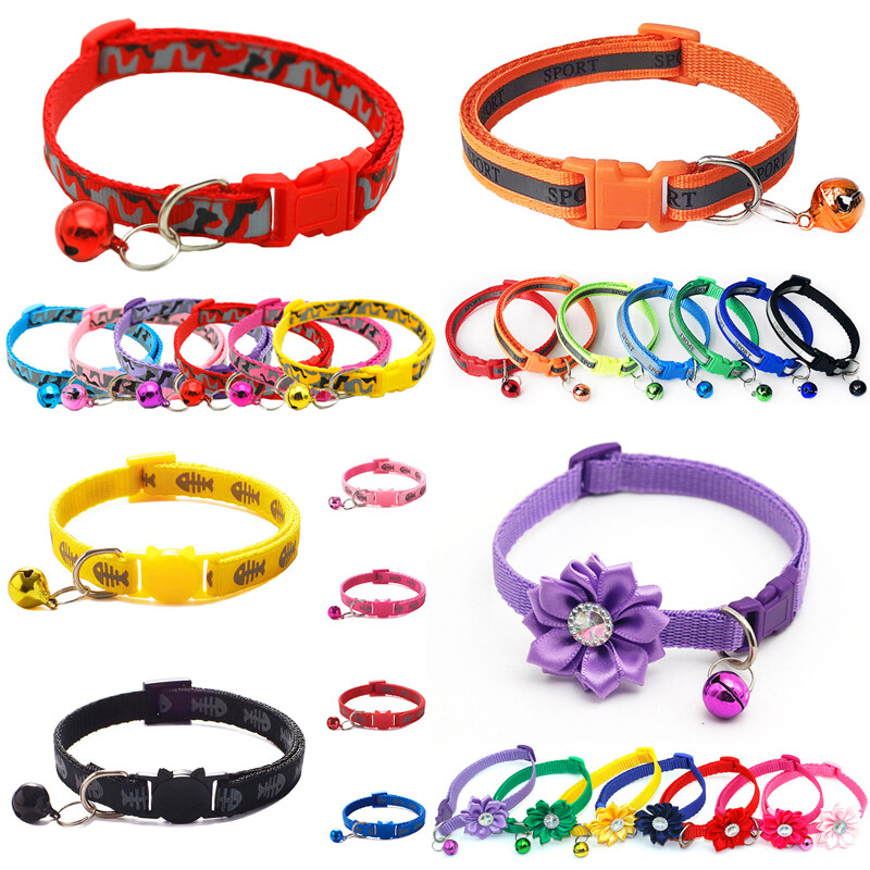 Glow Safe Reflective Nylon Cat Collar with Bell for Kittens and Small Dogs Adjustable Fit