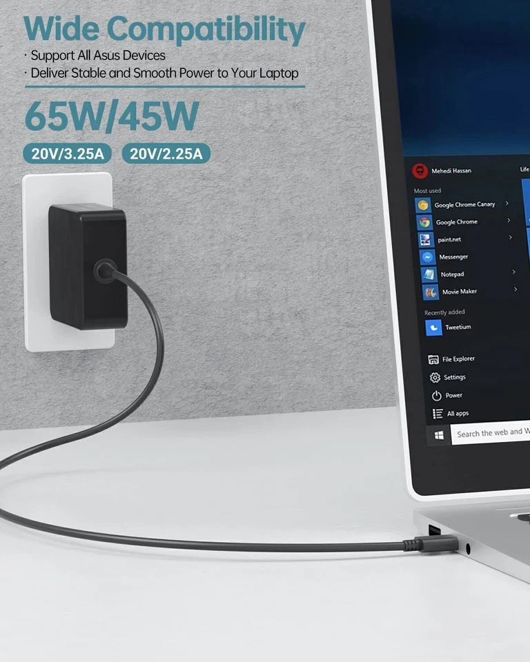 Wholesale 65W Type-C USB-C Laptop Charger for HP Lenovo Dell Chromebook Samsung - Image 2 of 4