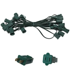 25 Ft C9 Christmas Light Stringer Green Wire Indoor Outdoor Patio-25 Sockets