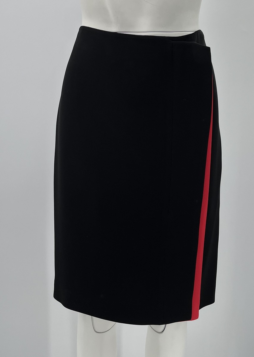 h*a様 Giorgio Armani ブラック フレアスカート 36 Giorgio Armani Black Silk Straight Skirt w/ Pink Faux-Wrap