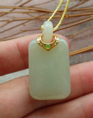 Certified Silver 925 Hetian Nephrite JADE pendant Rectangle Circle 580592 AS