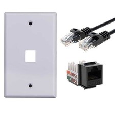 Cat5e RJ45 Keystone Jack 1 Port Wall Plate with 6FT Ethernet Patch Cable Black