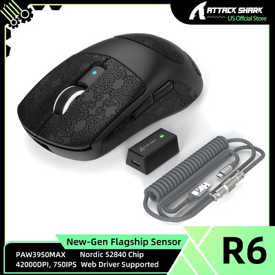 ATTACK SHARK R6PRO LIGHTSPEED Wireless Gaming Mouse With C01PRO Coiled Cable