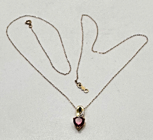 Collana in oro giallo 10 kt con ciondolo cuore rosso e diamanti 18" 6 mm - Foto 7 di 14