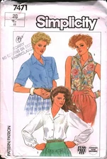 7471 Vintage Simplicity SEWING Pattern Misses Button Front Shirt Fuss Free Fit