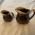 Vintage Pair McCoy Pottery Brown Drip Glaze Pitcher Creamer 6 1/2” And 5” Tall