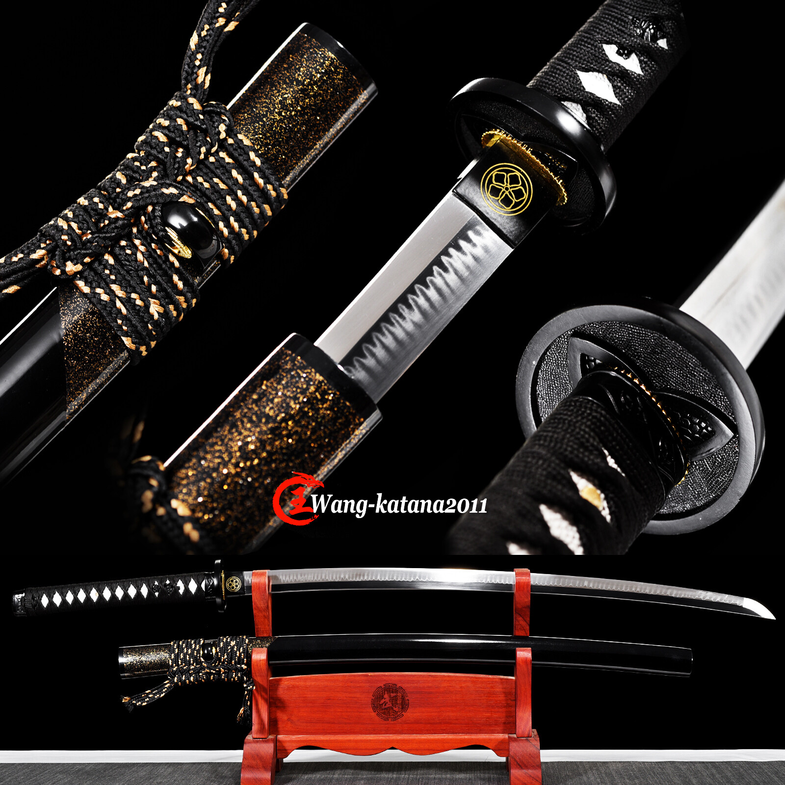 Black and Gold Katana Handmade T10 Steel Clay Tempered Samurai Sword