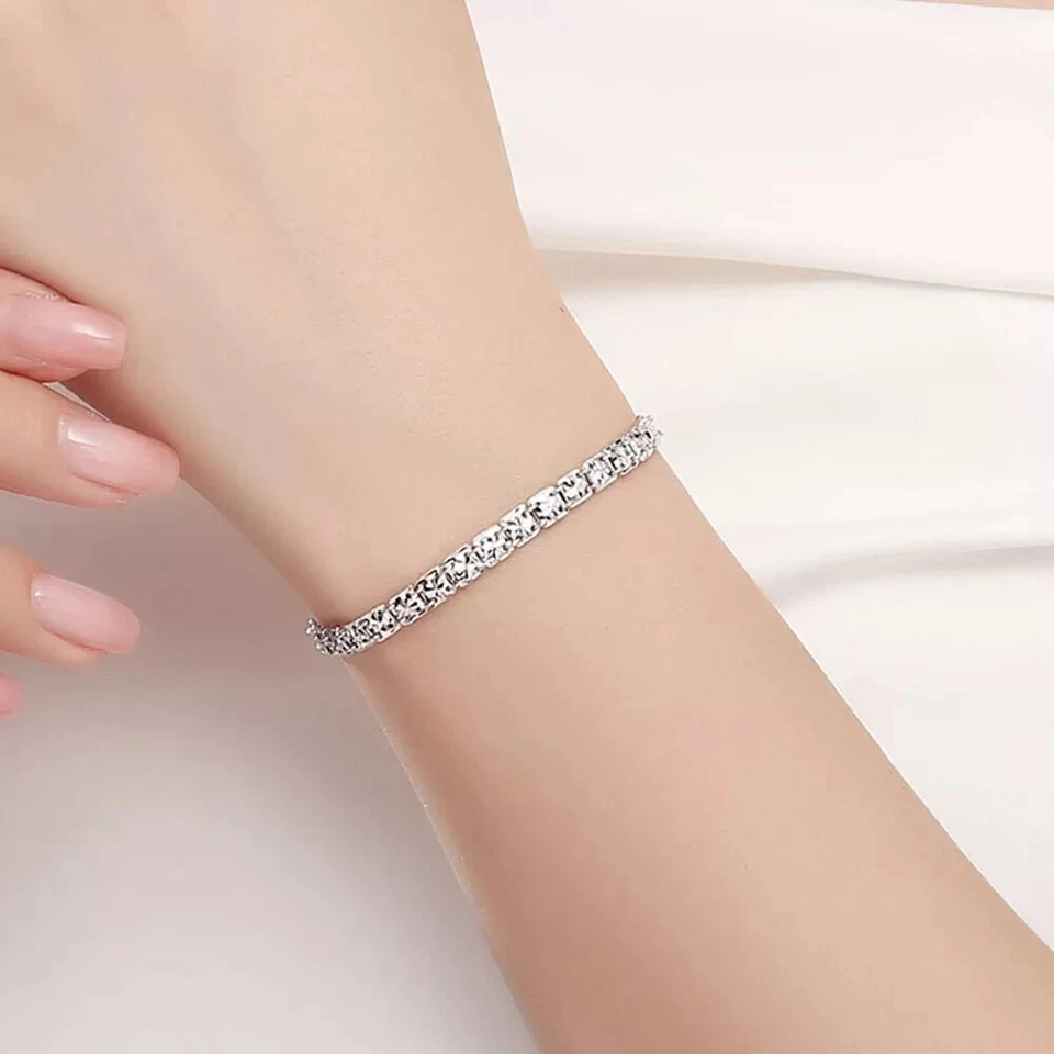Pure Pt950 Platinum 950 Chain Women Square Beads Link Bracelet 5.5g/6.3-7.1inch - Image 4 of 4