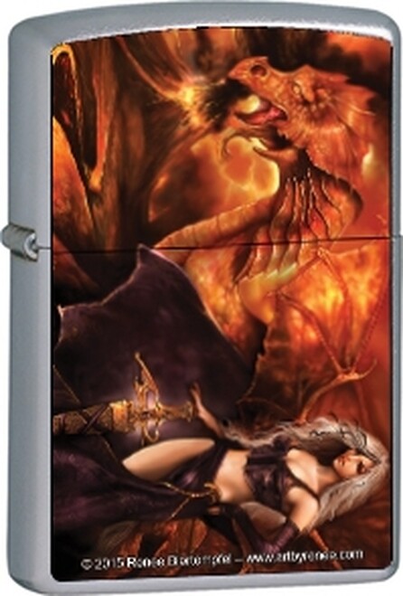 Dragon's Keeper - Renee Biertempfel -  Brushed Chrome Zippo Lighter