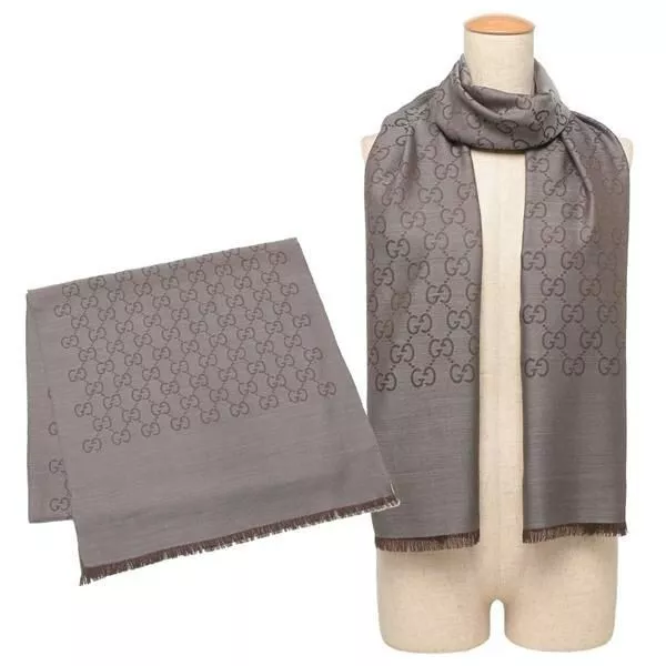 [VENTE] GUCCI écharpe laine soie logo GG grande taille 2024 FW franges marron foncé NEUF