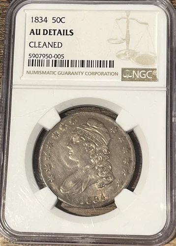 1834 CAPPED BUST HALF DOLLAR NGC AU DETAILS CLEANED