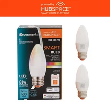 60-Watt Equivalent Smart B11 E26 Color Changing CEC LED Light Bulb with Voice Co