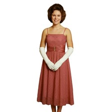 70s Vintage Pink Lace & Satin Tea Length Dress Midi Swing Skirt Retro