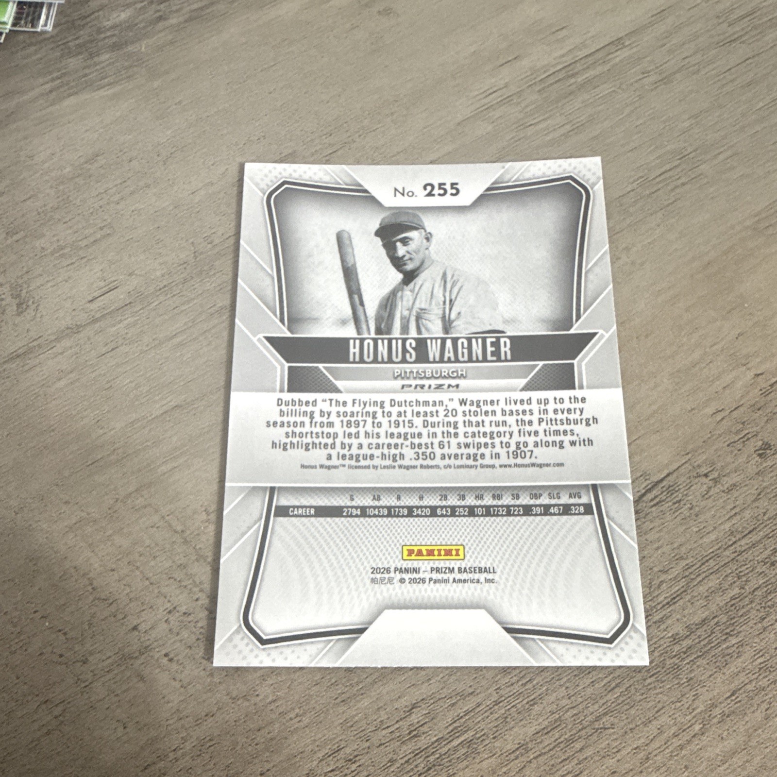 Panini 2026 Prizm Baseball Honus Wagner #255 Pittsburgh Silver Prizm view 2