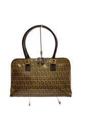FENDI Zucchino Zucca Pattern Handbag PVC Camel All Over