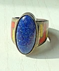 Sterling Silver 925 Inlay Ring Blue yellow red CGO Vintage Beautiful