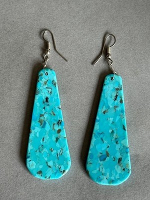 Santo Domingo Pueblo Turquoise Earrings 3 1/2  Drop