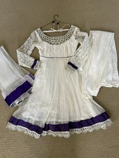 Indian White and Silver Lined Salwaar Kameez with Chuni, Small