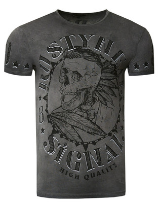 Rusty Neal Herren T-Shirt Verwaschen mit Skull-Print Anthrazit R-15260