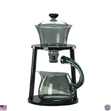 Lazy Kungfu Semi-Automatic Glass Tea Set - Drip Rotating Teapot with Infuser