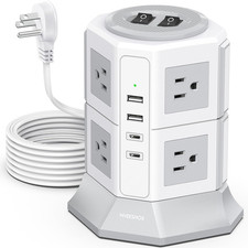 Tower Surge Protector Power Strip Flat Plugs with 8 Outlets 4 USB Ports 2 Type