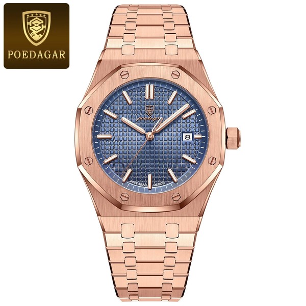 Reloj POEDAGAR para Hombre, Cuarzo, Fecha, Luminoso, Impermeable, Acero Inoxidable, Ejecutivo 4