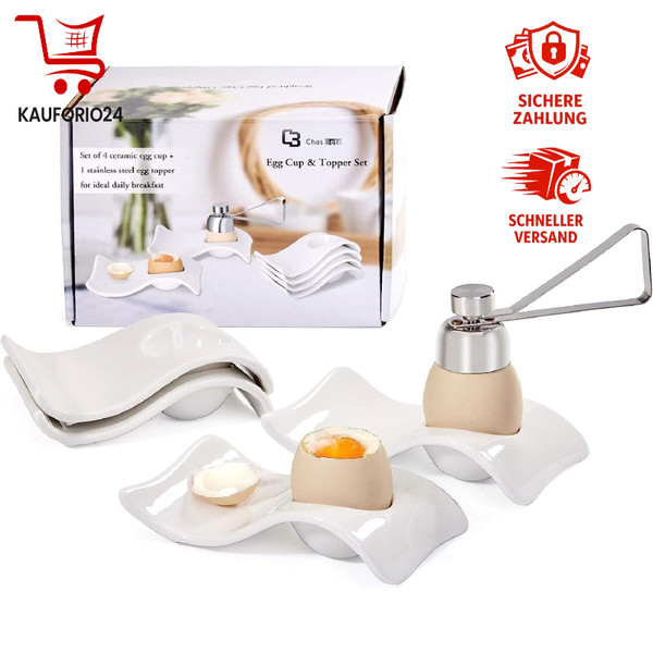 Eierbecher 4Er Set Keramik Weiß Eierhalter Eierschneider FüR FrüHstüCk Brunch-image