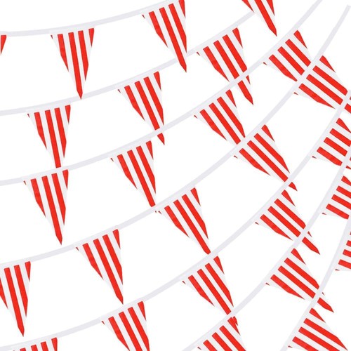 RUBFAC 170ft 120pcs Red and White Striped Pennant Banner, - Picture 1 of 7