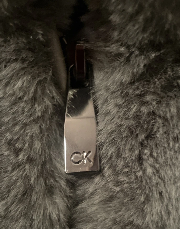 Abrigo Calvin Klein para mujer talla M suave de piel sintética largo medio en gris nuevo sin etiquetas Foto 3 de 4