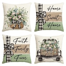 Home Sweet Home Farmhouse Eucalyptus Leaves Throw 18" x 18" Pack of 4 Green