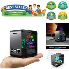 Raspberry Pi 4 Mini Tower Case with Cooling Fan RGB Ambient Light Black/Gray