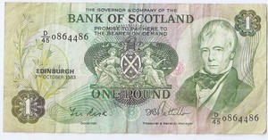 UK (Great Britain) BANK OF SCOTLAND 1 pound 1983 Sir W. Scott # 086 44 86