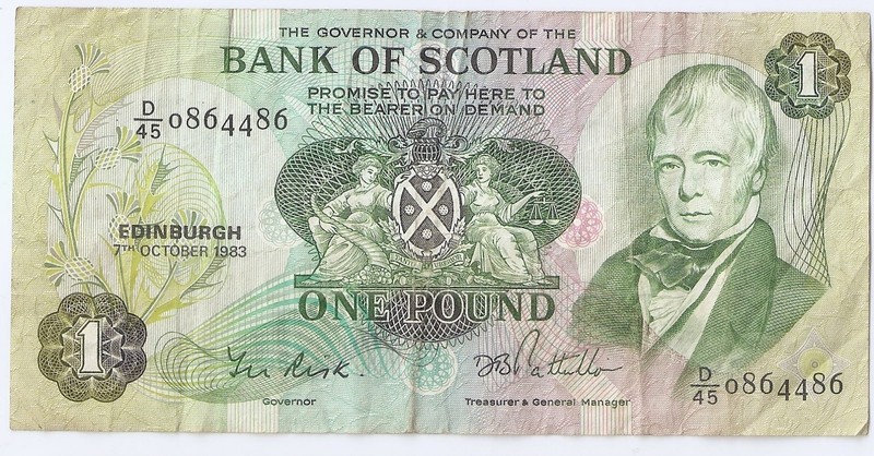 UK (Great Britain) BANK OF SCOTLAND 1 pound 1983 Sir W. Scott # 086 44 86