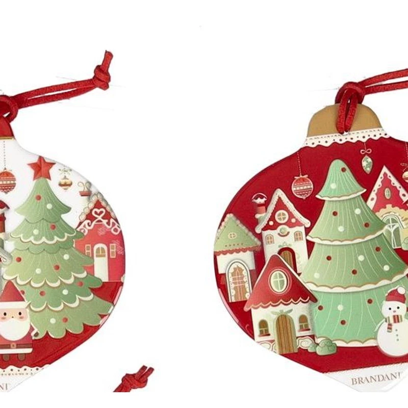Set 4 Sottobicchieri Natale Goccia Ceramica Sughero BRANDANI Villaggio in Festa, fotografia 7 di 9