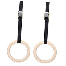 Wood Gymnastic Rings with Adjustable Straps, Olympic Rings 25mm for Gym,