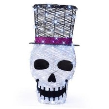 36" Lighted Skull Outdoor Halloween Decorations,100 LED Pre-Lit RATTAN SKULL