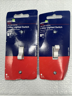 Set Of 2 Leviton 05503-LHW White 15A 120V 1-Pole Thermoplastic Toggle