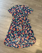 Kaleidoscope Size 18 Navy Floral Wrap V-Neck Cap Sleeve Hi-Low Dress