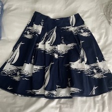 Talbots Sailboat Pleated Skirt Navy Blue/White, Lightweight, Nautical Size 6p
