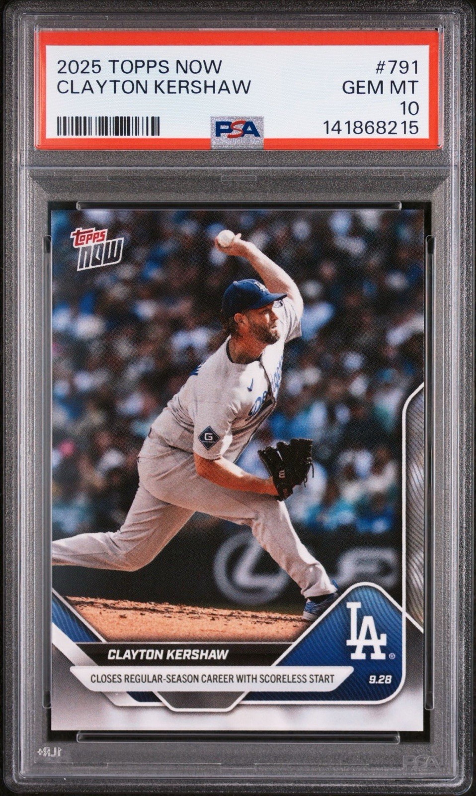 2025 TOPPS NOW #791 CLAYTON KERSHAW PSA 10 Non Auto Pop 42