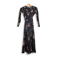 Reformation Black Floral Long Sleeve Midi Dress - Size 0 (Extra Small)
