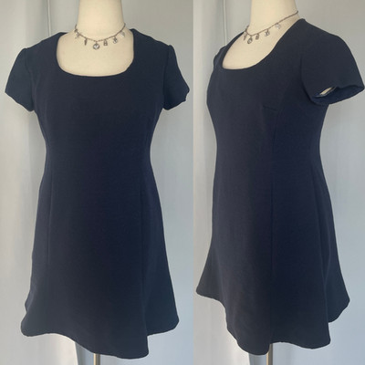 Mini A Line Dress Large XL Navy Blue Solid Minimalist Office Academia Twee