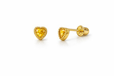 14k Yellow Gold Heart CZ Birthstone Earrings