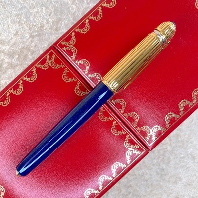 Vintage Cartier Ballpoint Pen Pasha Blue Marble Lacquer with Case