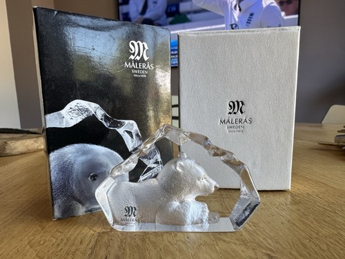 MALERAS GLASS/CRYSTAL POLAR BEAR CUB PAPERWEIGHT