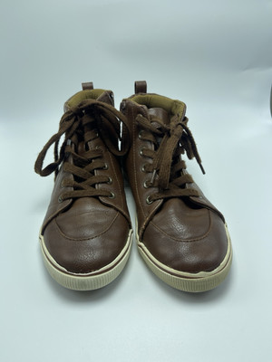 Cat & Jack Girls Lace Up Faux Leather Brown Shoes Zipper On Side Size 4 Casual