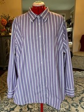 Chaps Women's Blouse Dress Shirt Plus 3X Purple/White Stripe No Iron 100% Cotton