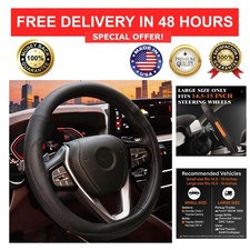 HOTOR Car Steering Wheel Cover Universal 14.5-15 inch Black PU Leather Anti-Slip
