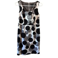 Ann Taylor Women's Dress Sleeveless Dots Size 4 Petite Black White & Gray