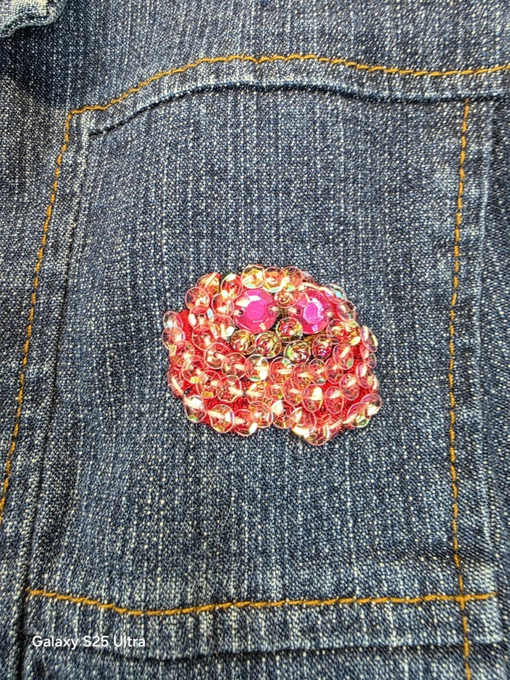 NY Collection Denim Vest 3X Floral Embroidered Beaded Button Front Western Boho - Image 4 of 4